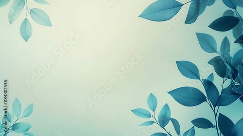 Teal Leaves Frame Light Green Background