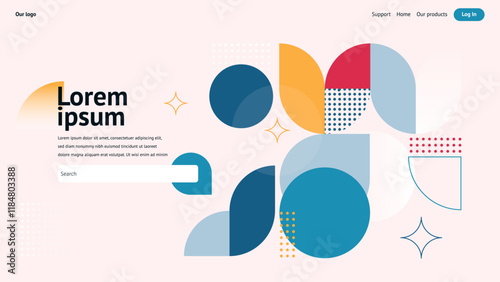 The first landing screen. Geometric composition with search space. Hand drawn vector illustration. Horizontal background for presentations, websites, flyers.