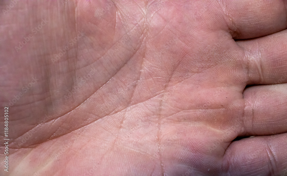 Close-up of a human palm showing fine lines and textures, representing fingerprints and skin details. Close-up of a human palm showing fine lines and textures, representing fingerprints and skin details.