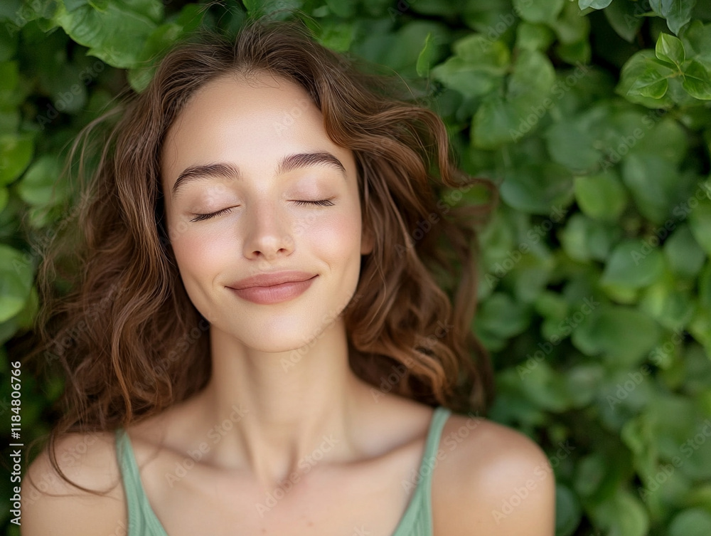 Young woman enjoying nature with a serene expression Young woman enjoying nature with a serene expression