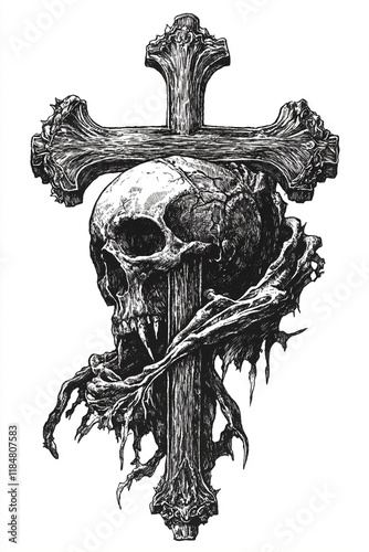 Cross and Crown Christianity black and white illustration photo