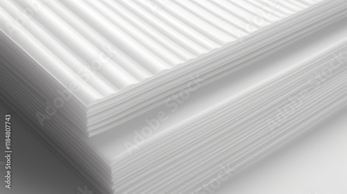 Blank Corrugated Plastic Sheets Mockup on Shiny Surface. Stack of White Correx Sheets with Texture for Frame, Board or Poster Design. 3D Render photo