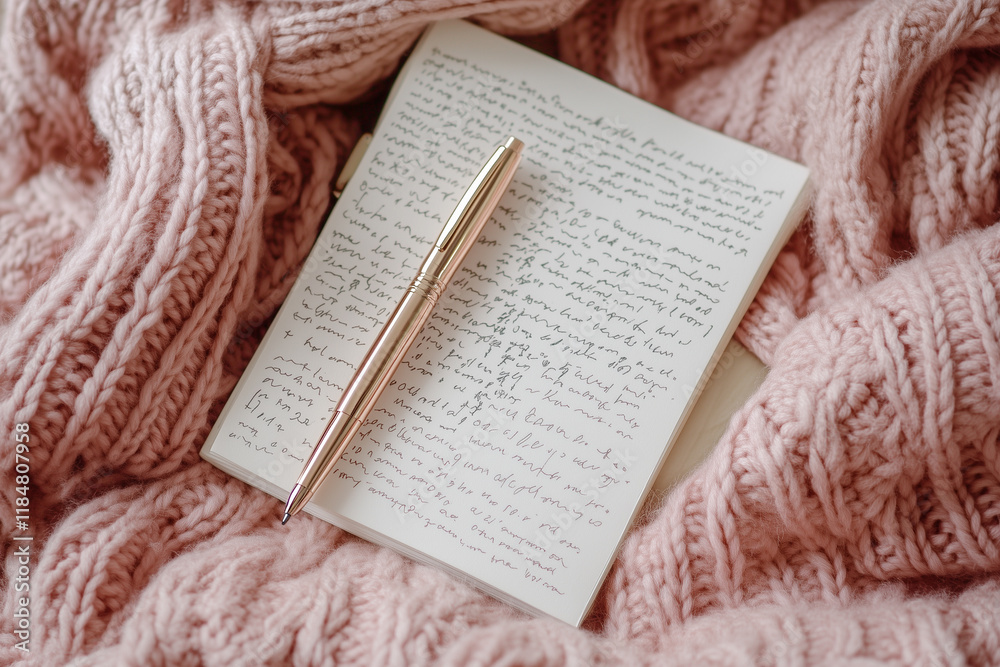 Obraz premium Handwritten love notes on a warm pink blanket inviting feelings of affection and connection