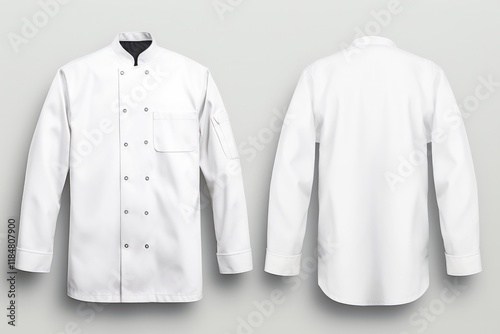 Blank White Chef Jacket Mockup with Buttons, Front View: Cook in Uniform for Eateries and Restaurants (AR 3:2)