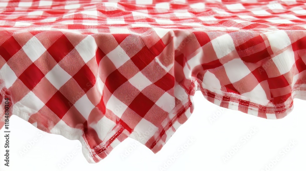 Obraz premium A red checkered picnic tablecloth neatly folded against a white background.