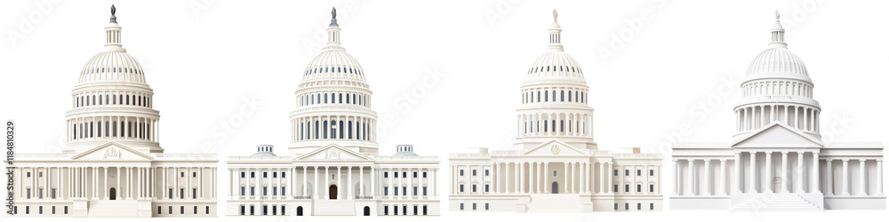 Fototapeta premium Monument cultural and iconic, A series of architectural models showcasing the Capitol building, featuring distinct designs and details.