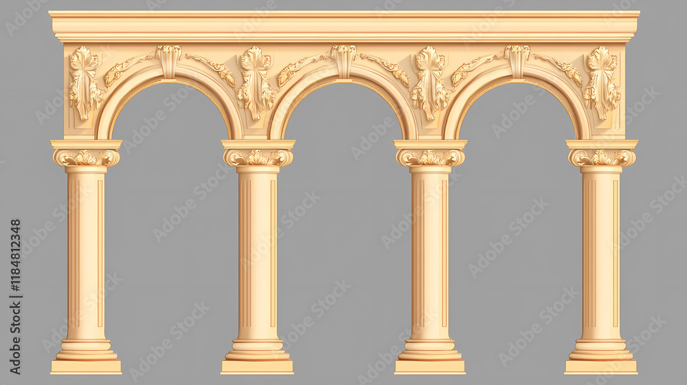 Fototapeta premium Golden ornamental arch with columns. cut out on transparent. Dewlight. Illustration
