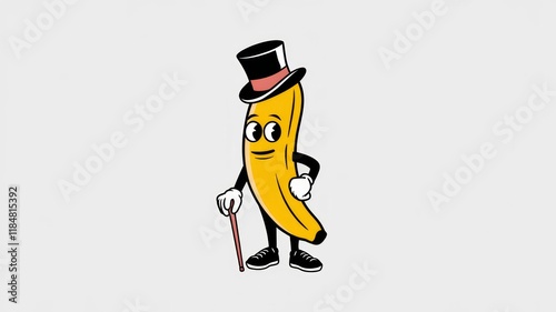 Mascot logo of a cartoon banana 
wearing gloves and white shoes, white background photo