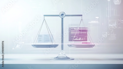 Digital Balance: A Visual Representation of Data Weighing and Decision Making photo