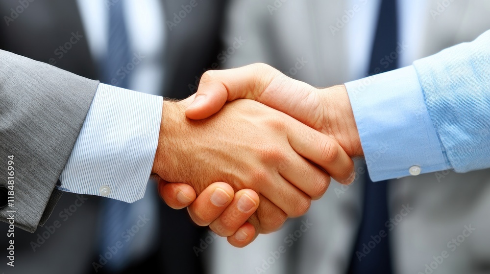 Close-up of a Firm Handshake Between Two Businessmen, Symbolizing a Successful Business Deal and Partnership