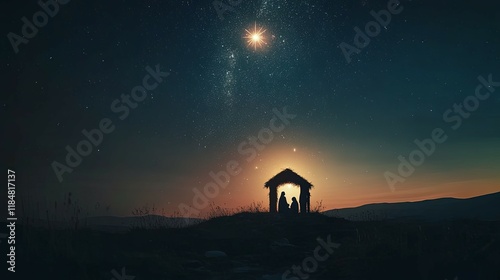 Peaceful Nativity scene with silhouette