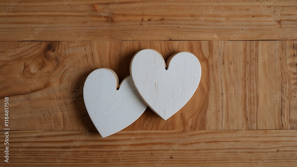 Two Wooden Hearts on Wood - Love, romance, togetherness, opposites, connection. Two hearts symbolize a loving bond. Two Wooden Hearts on Wood - Love, romance, togetherness, opposites, connection. Two hearts symbolize a loving bond.