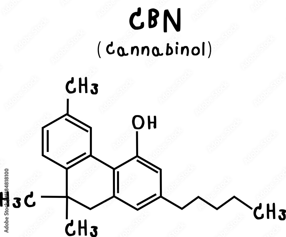CBN or cannabinol or chemical structure of CBN cannabinol isolate vector on transparency background CBN or cannabinol or chemical structure of CBN cannabinol isolate vector on transparency background