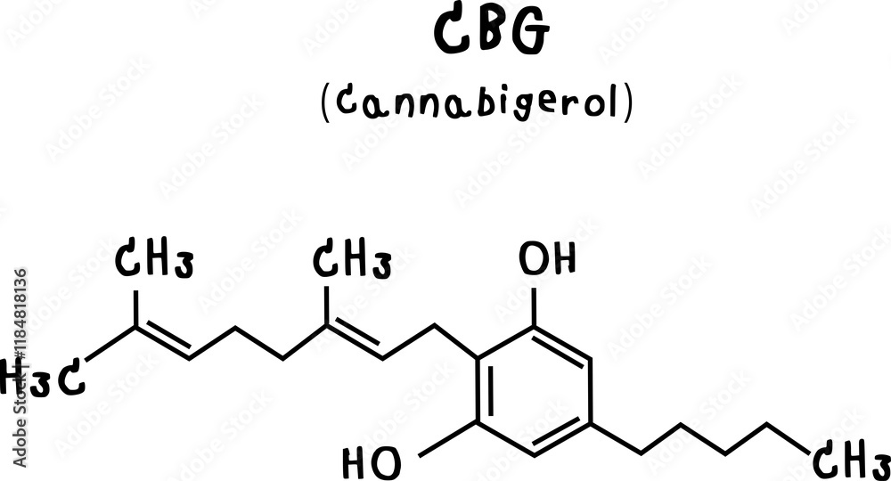 CBG or cannabigerol or chemical structure of CBG cannabigerol isolate vector on transparency background CBG or cannabigerol or chemical structure of CBG cannabigerol isolate vector on transparency background