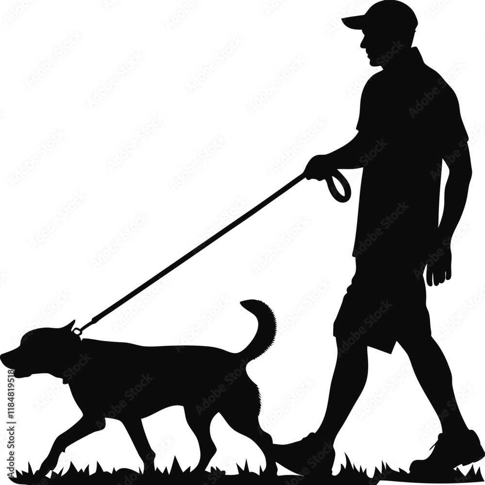 Silhouette of a man walking a dog on leash vector design Silhouette of a man walking a dog on leash vector design