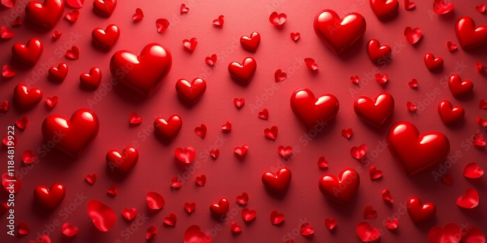 Romantic Red Hearts Background with Rose Petals Valentine s Day Design Romantic Red Hearts Background with Rose Petals Valentine s Day Design