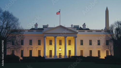 The White House Lit up at Night With a Flag on Top - Generative AI