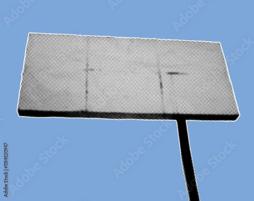empty billboard pixelate grayscale color halftone dotted texture style collage element isolated on blue background
