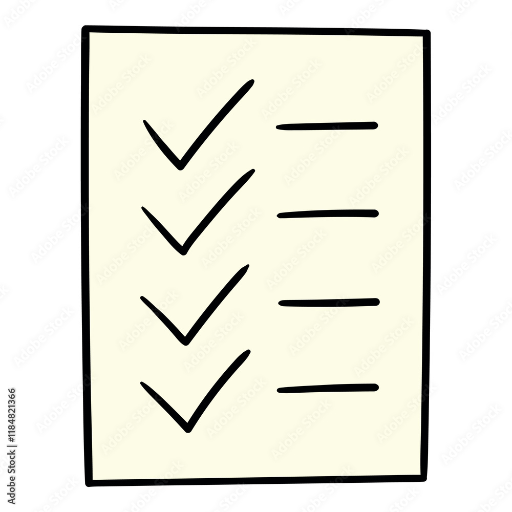 Hand drawn cartoon checklist icon on white background. Hand drawn cartoon checklist icon on white background.