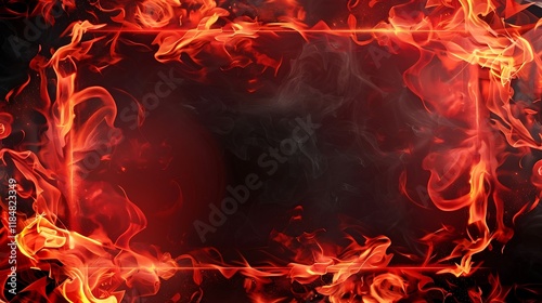 Fire frame with space for text on dark background. Fire background. photo