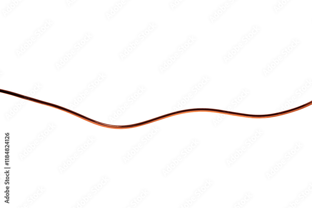 Copper wire isolated on white background, curved line, variable energy flow Copper wire isolated on white background, curved line, variable energy flow