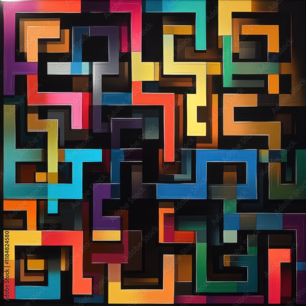 Intricate Colorful Geometric Maze Design: A Modern Abstract Art Piece Intricate Colorful Geometric Maze Design: A Modern Abstract Art Piece