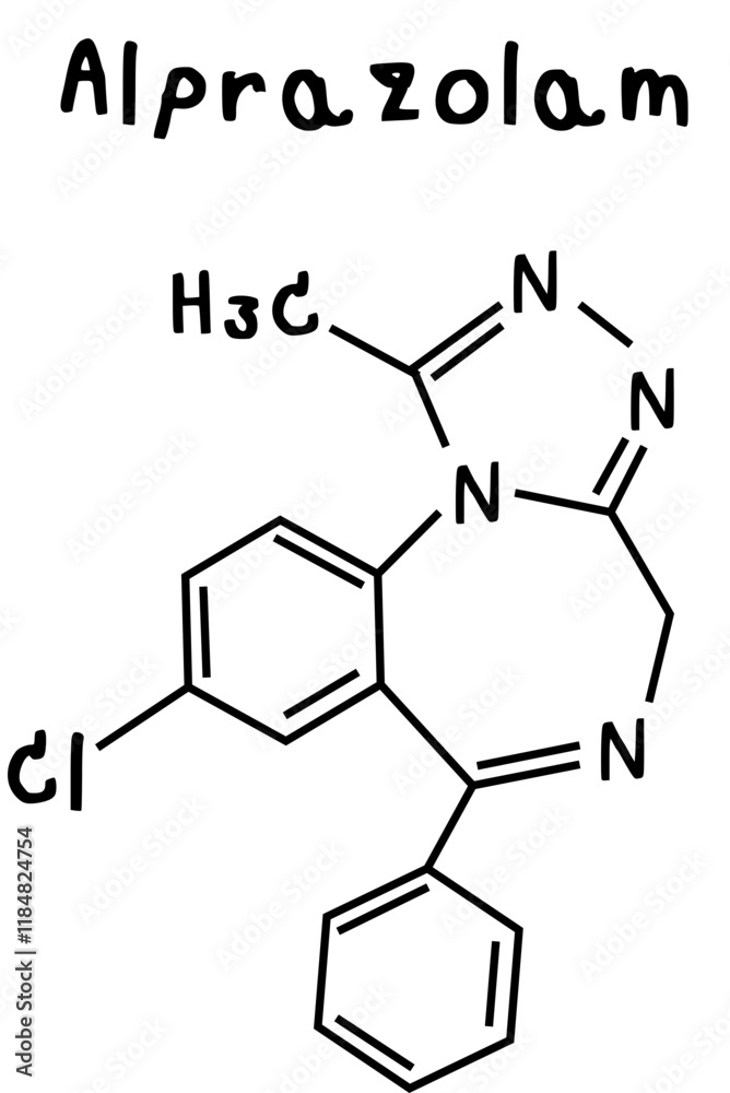 alprazolam or chemical structure of alprazolam isolate vector on transparency background alprazolam or chemical structure of alprazolam isolate vector on transparency background