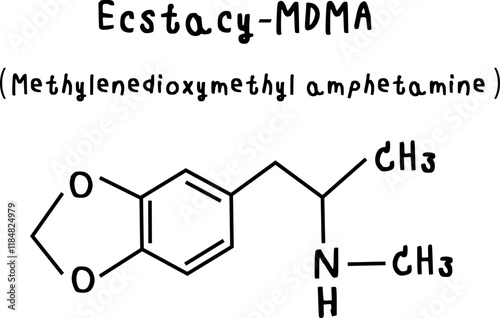 Ecstacy or MDMA ormethylenedioxymethyl amphetamine or chemical structure of Ecstacy MDMA methylenedioxymethyl amphetamine isolate vector on transparency background