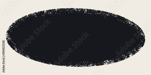 Grunge black vintage oval paint stain silhouette with torn edges. Rough edges oval frame vector. Vector silhouette for stickers, banners on light background