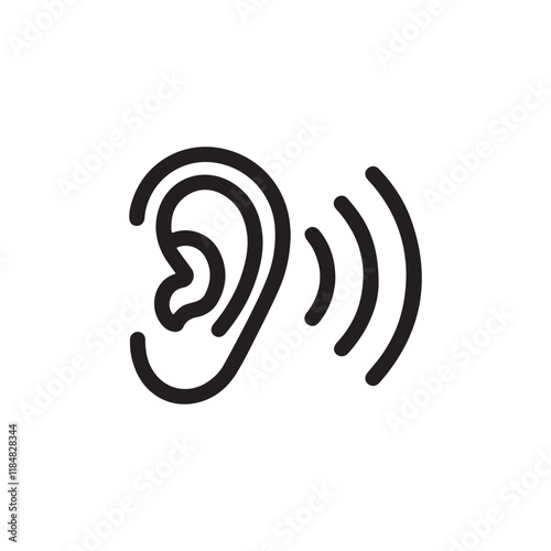 Ear with Sound Waves Minimalist Listening and Hearing Vector Illustration