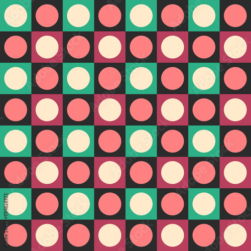 Colorful checkered pattern with circles