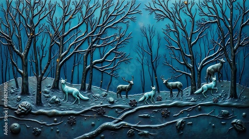 Dreamy Patina Winter Forest Scene