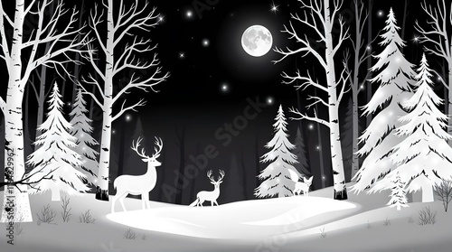 Black and White Winter Forest Twilight