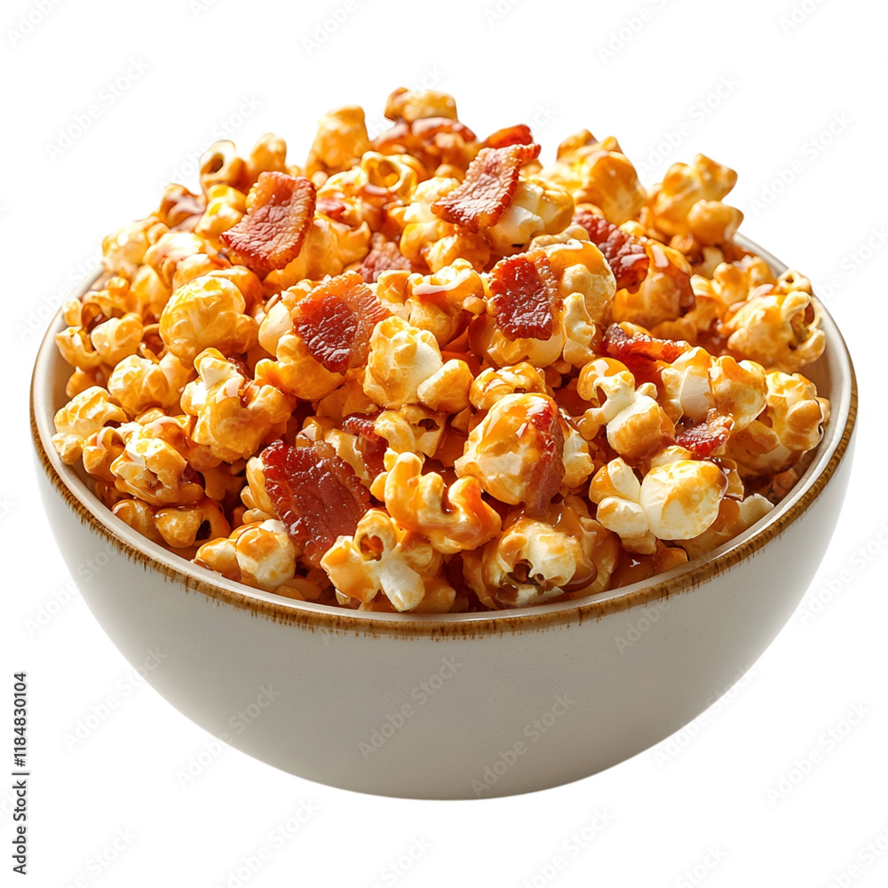 Caramel Bacon Popcorn in a Bowl on transparent background Caramel Bacon Popcorn in a Bowl on transparent background