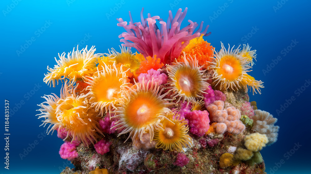 Obraz premium Vibrant coral reefs bursting with colorful life in a pristine underwater ecosystem