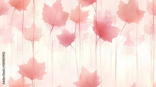 Delicate pink leaves, soft light, dreamy autumn scene