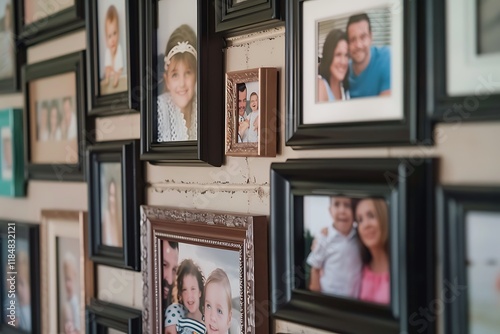 A collection of stylish picture frames arranged in a gallery wall layout showcasing family photos
