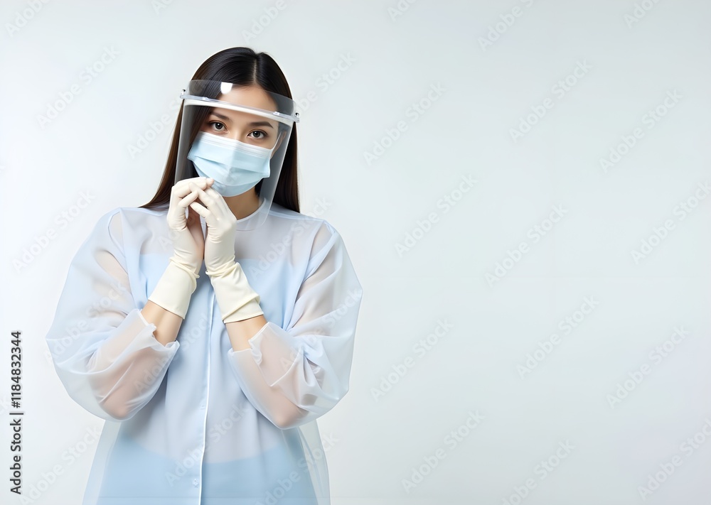 female medical worker wear protective suits. medical worker holding injection and vaccine ampule. female medical worker wear protective suits. medical worker holding injection and vaccine ampule.
