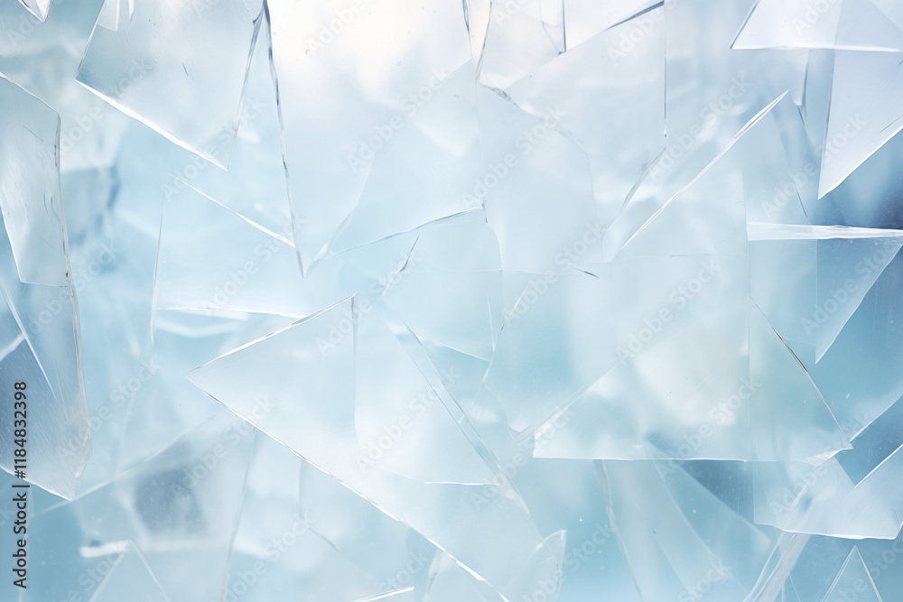A minimal yet artistic arrangement of frosted glass shards and delicate snowflakes scattered on a smooth, icy surface A minimal yet artistic arrangement of frosted glass shards and delicate snowflakes scattered on a smooth, icy surface