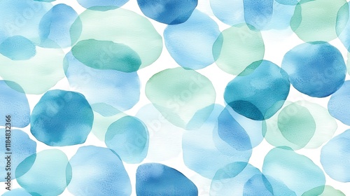 Abstract watercolor painting; blue and green organic shapes