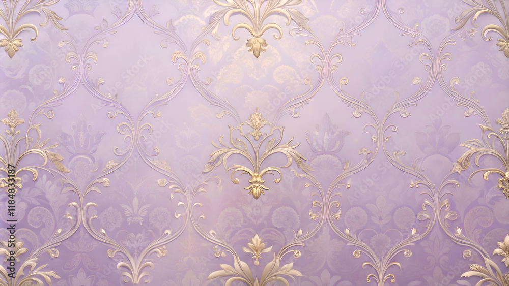 Fototapeta premium Elegant lavender wallpaper with gold accents.