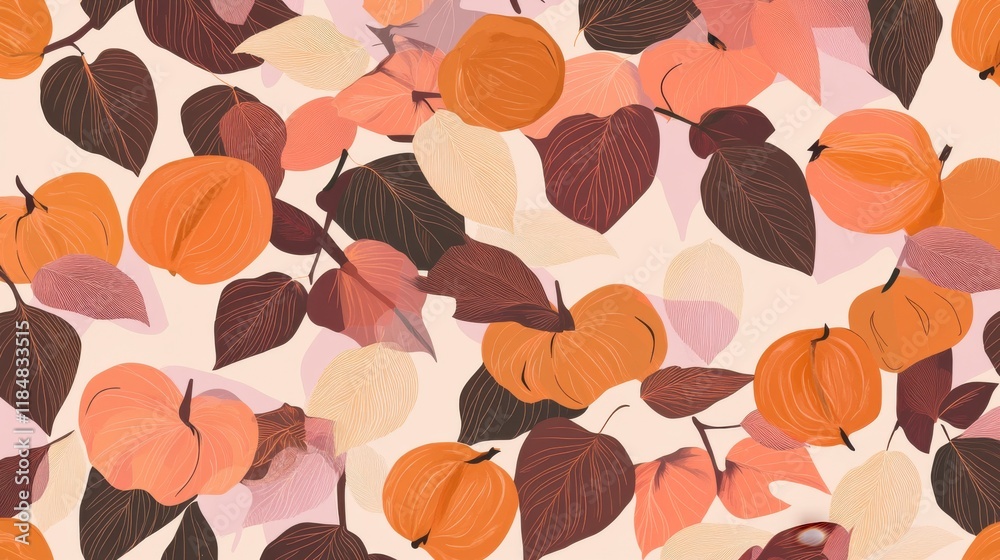 Fototapeta premium Autumnal Fruits and Leaves Seamless Pattern Design