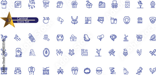 Amusement park sings set. Thin line art icons. Linear style illustrations isolated