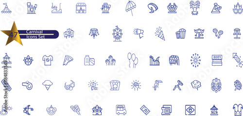 Amusement park sings set. Thin line art icons. Linear style illustrations isolated