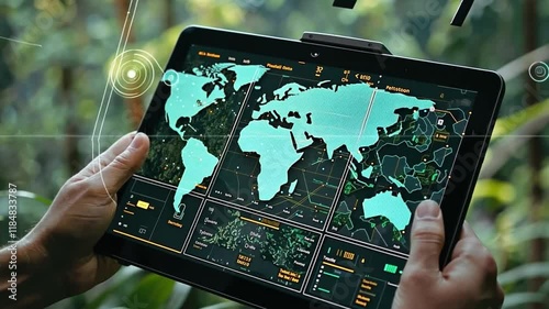 Person analyzing data on a digital tablet.