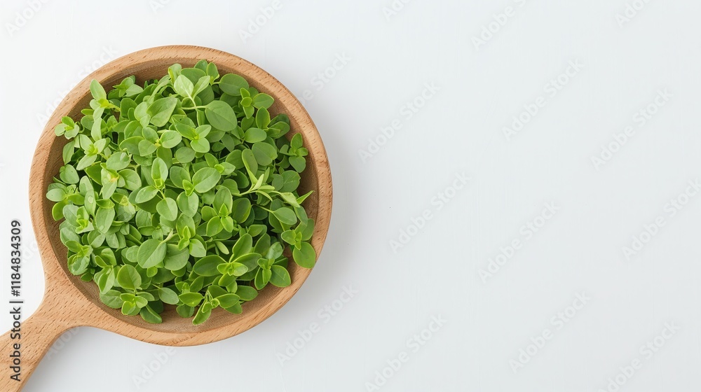Wooden bowl filled with fresh green microgreens on a white background, healthy organic plant-based food composition, minimalistic ingredient, isolated, top view with copy space
Wooden bowl filled with fresh green microgreens on a white background, healthy organic plant-based food composition, minimalistic ingredient, isolated, top view with copy space