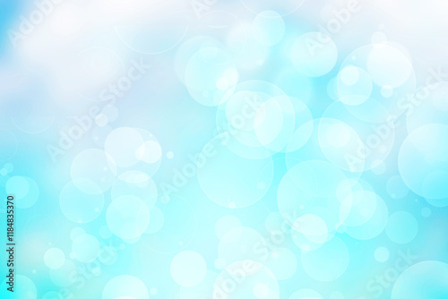 Abstract blurred fresh vivid spring summer light delicate pastel blue turquoise white bokeh background texture with bright circular soft color lights. Card concept. Beautiful backdrop illustration.