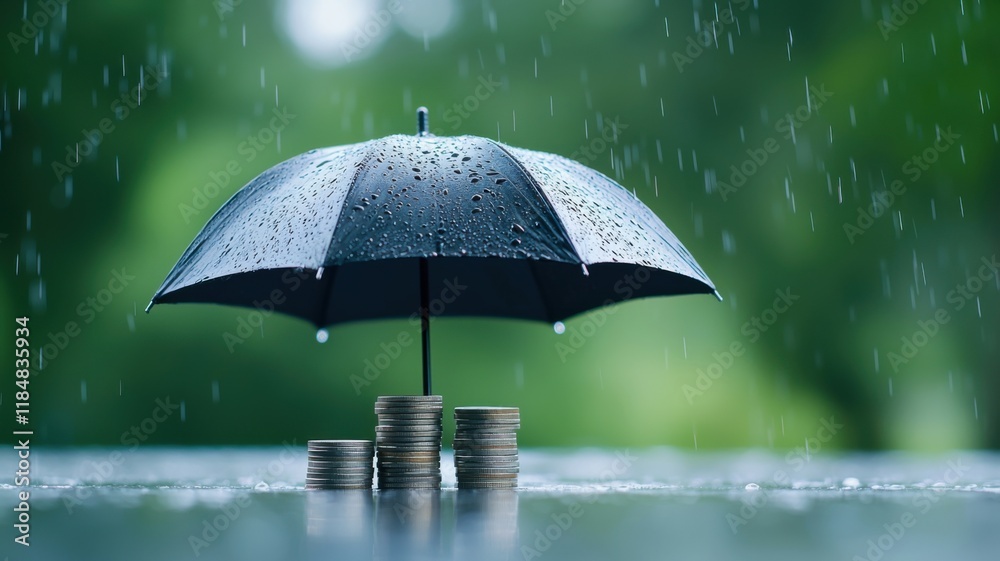 custom made wallpaper toronto digitalProtecting wealth from rain umbrella over coins outdoor environment financial symbolism close-up view