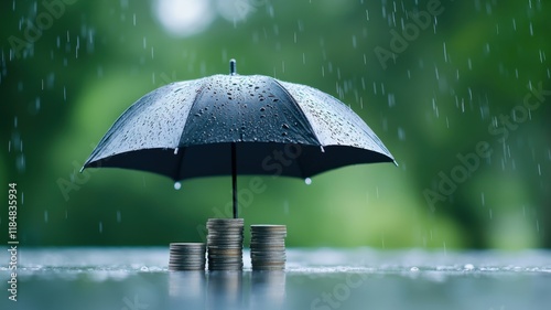 Wallpaper Mural Protecting wealth from rain umbrella over coins outdoor environment financial symbolism close-up view Torontodigital.ca