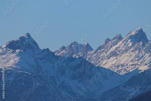Close-up of alps peaks covered with snow photo
